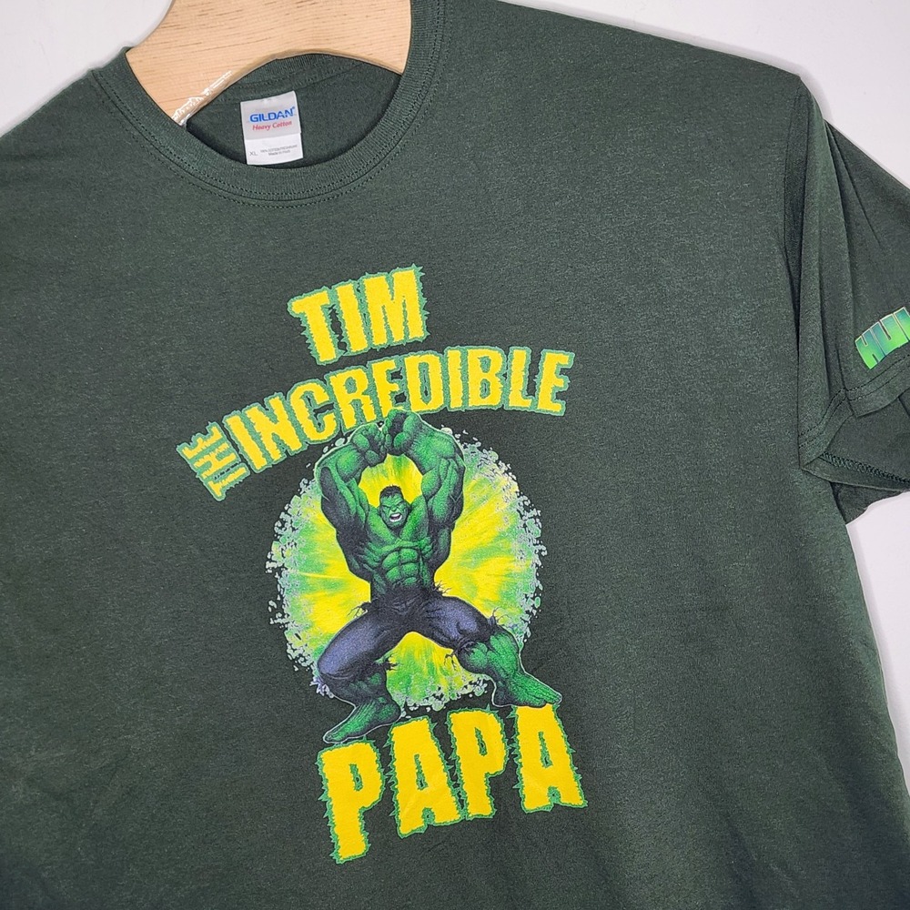Marvel THE INCREDIBLE DAD PAPA Men's size XL Graphic‎ T-Shirt Short Sleeve Green